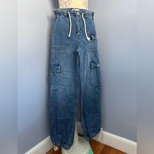 SO Women's Wide Leg Denim Cargo Pants